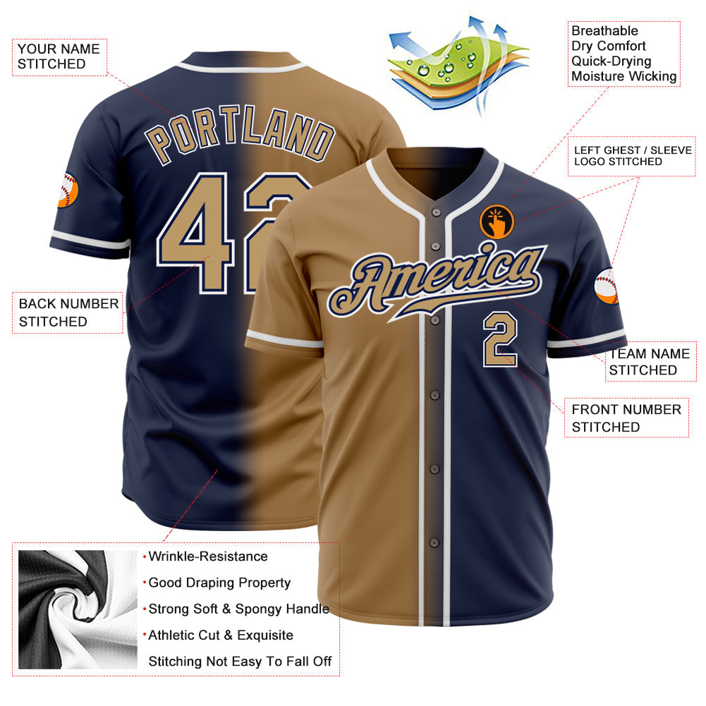 Custom Navy Old Gold-White Authentic Fade Fashion Baseball Jersey