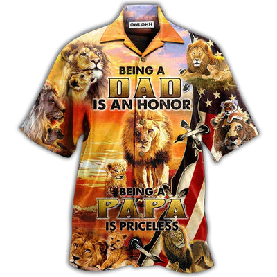 Hawaiian Shirt / Adults / S Lion Family Being A Dad Is An Honor Being A Papa Is Priceless - Hawaiian Shirt - Owls Matrix LTD