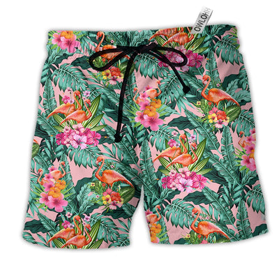 Beach Short / Adults / S Flamingo Floral Tropical Leaf - Beach Short - Owls Matrix LTD
