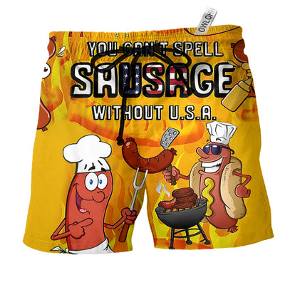 Beach Short / Adults / S Food You Can't Spell Sausage Without USA - Beach Short - Owls Matrix LTD