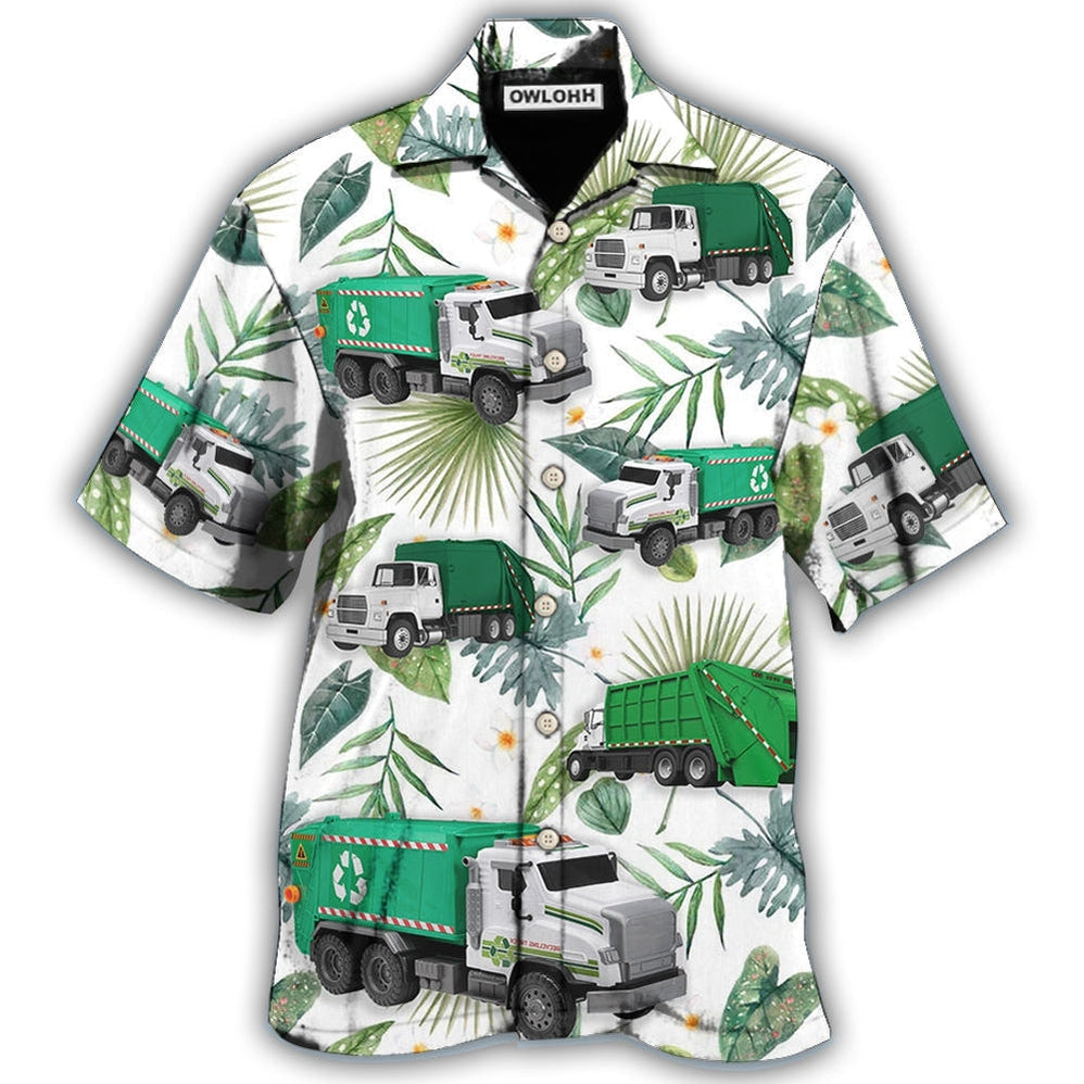 Hawaiian Shirt / Adults / S Truck Garbage Truck Tropical Green Leaf - Hawaiian Shirt - Owls Matrix LTD