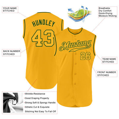 Custom Gold Gold-Green Authentic Sleeveless Baseball Jersey