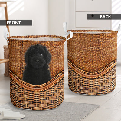 Goldendoodle Black Dog Rattan Teaxture - Laundry Basket - Owls Matrix LTD