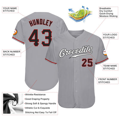 Custom Gray Black-Red Authentic Baseball Jersey - Owls Matrix LTD