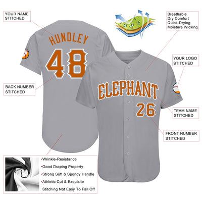 Custom Gray Texas Orange-White Authentic Baseball Jersey - Owls Matrix LTD
