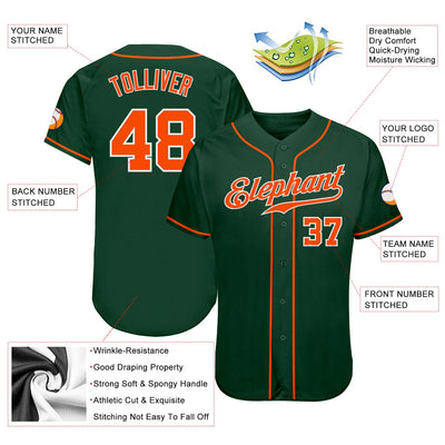 Custom Green Orange-White Authentic Baseball Jersey - Owls Matrix LTD