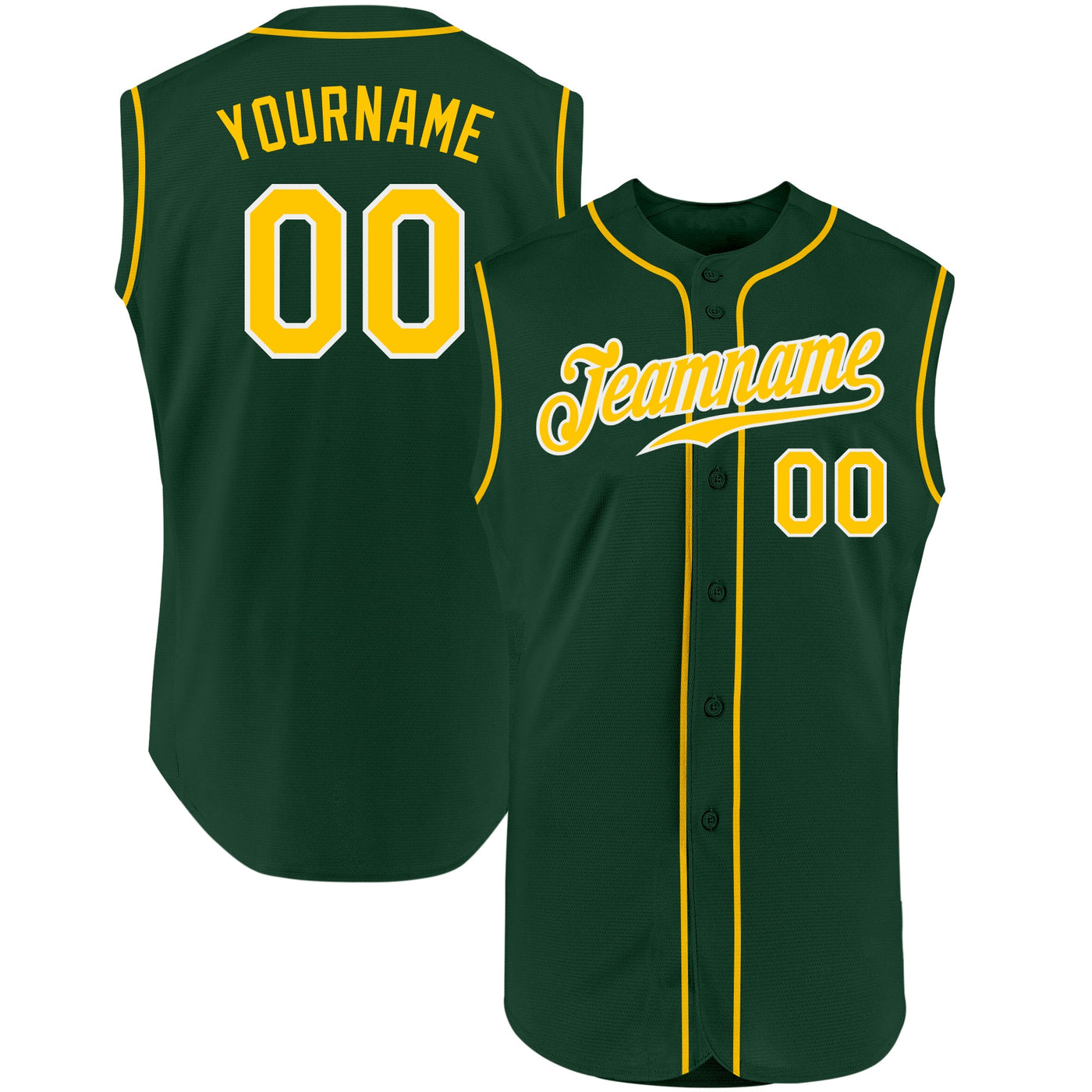 Custom Green Gold-White Authentic Sleeveless Baseball Jersey