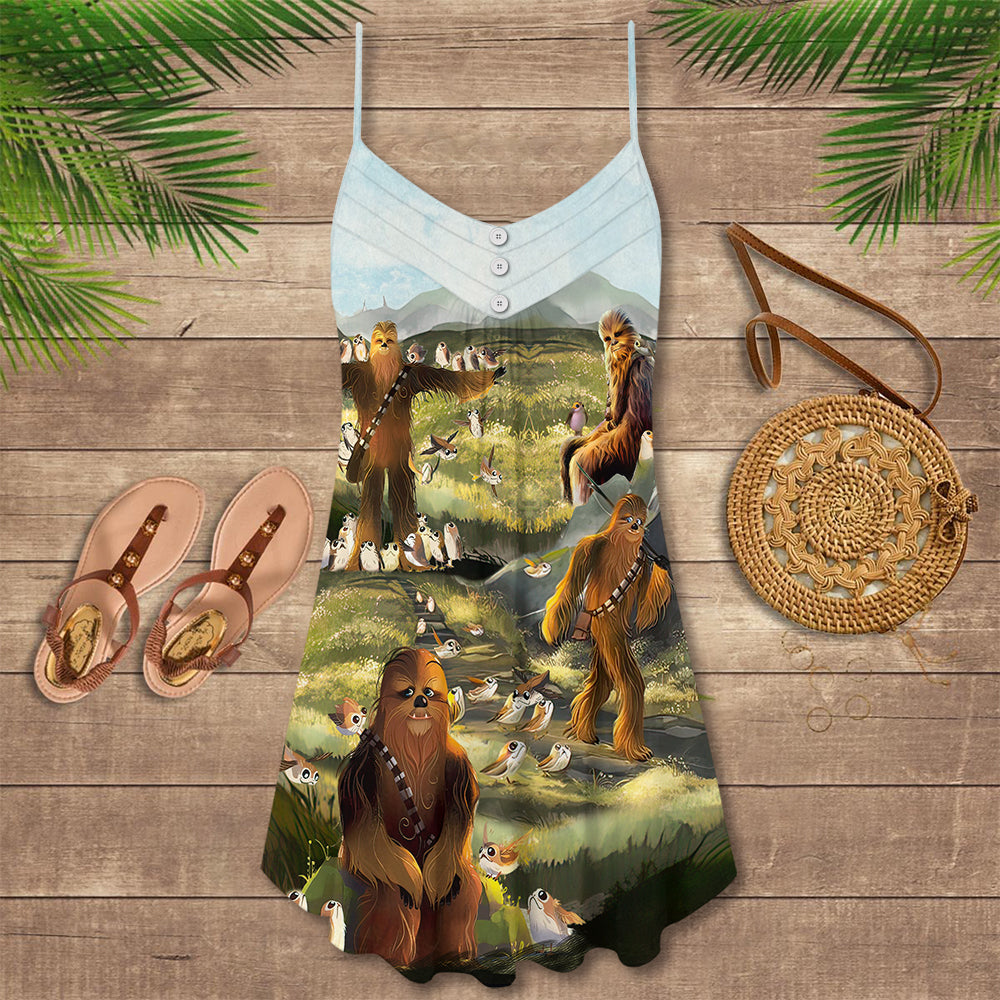 Star Wars The Last Jedi Chewbacca & Porgs - V-neck Sleeveless Cami Dress