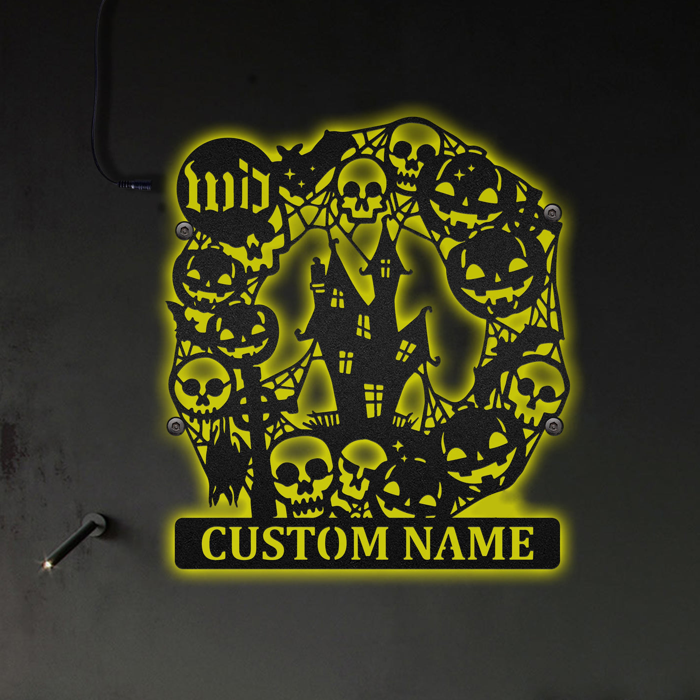 Halloween Haunted House Halloween Wreath Personalized - Led Light Metal - Owls Matrix LTD