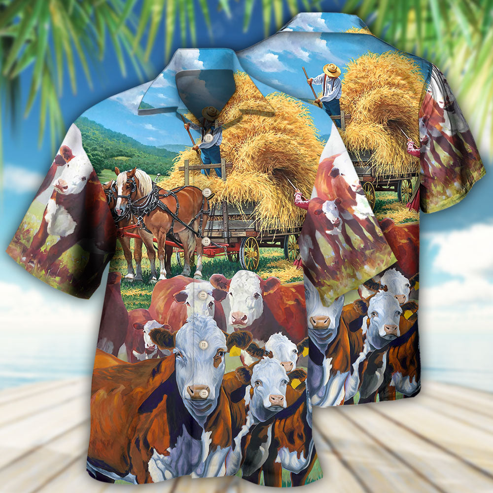 Cow Peaceful Life Hereford Cow - Hawaiian Shirt - Owls Matrix LTD