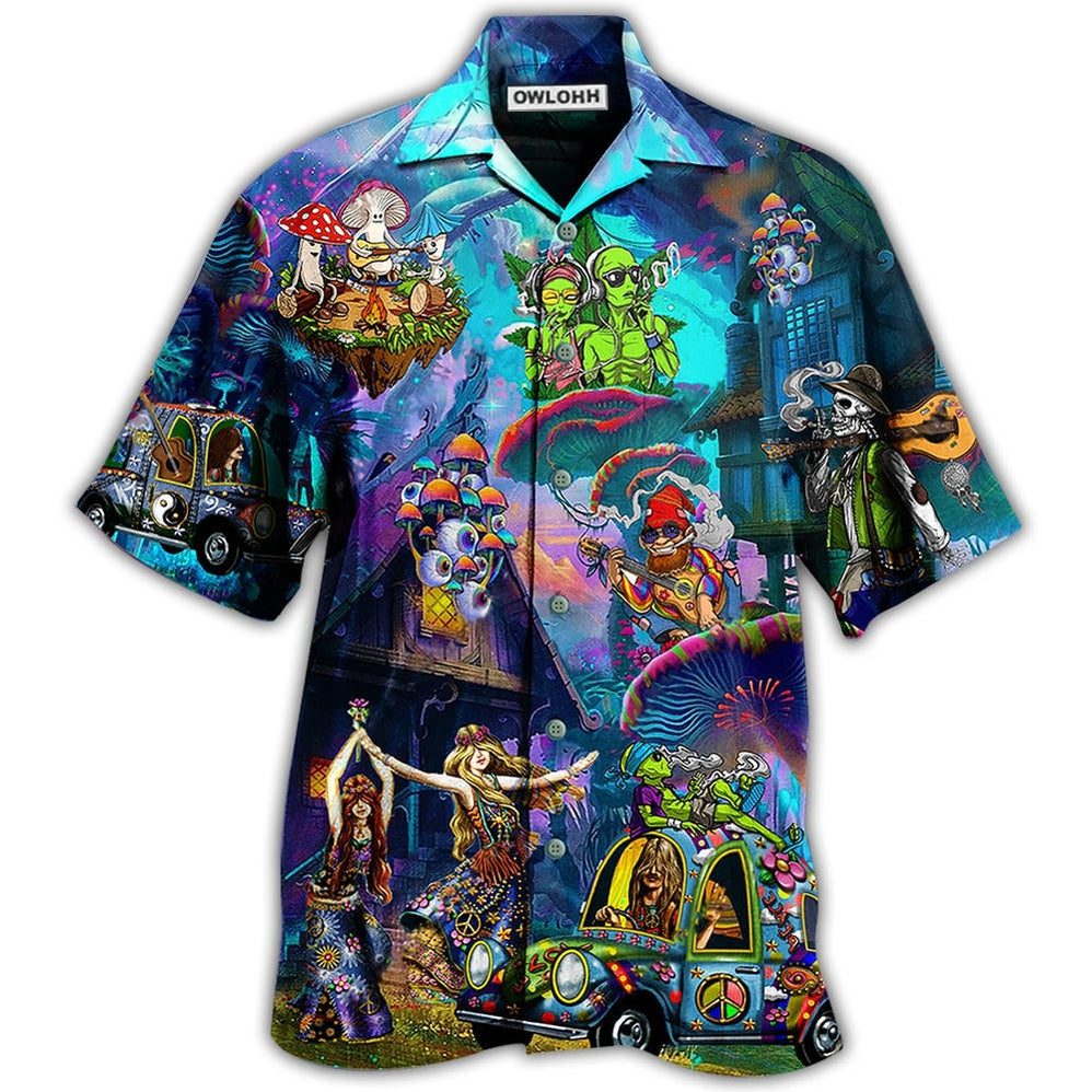 Hawaiian Shirt / Adults / S Hippie Alien Skull Peace Life - Hawaiian Shirt - Owls Matrix LTD