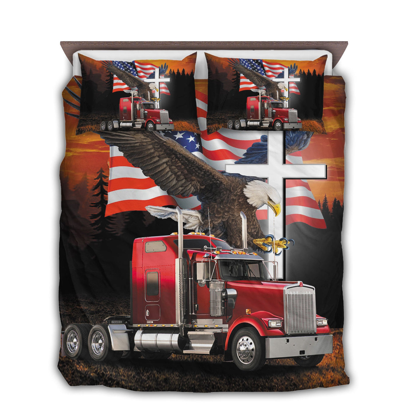 US / Twin (68" x 86") Truck Jesus American Eagle Swab Rig - Bedding Cover - Owls Matrix LTD