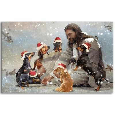 12x18 Inch Jesus And Dachshund Christmas - Horizontal Poster - Owls Matrix LTD