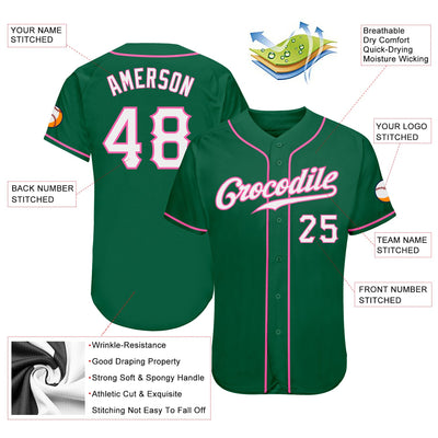 Custom Kelly Green White-Pink Authentic Baseball Jersey - Owls Matrix LTD