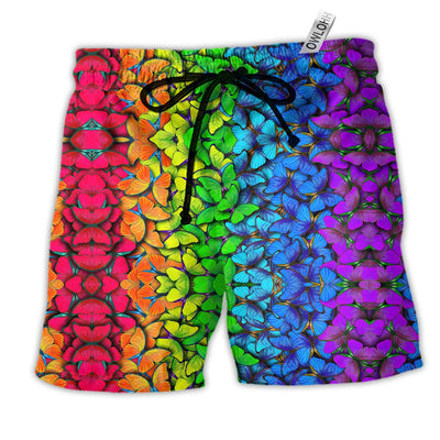 Beach Short / Adults / S LGBT Colorful Rainbow Butterfly Beautiful Color - Beach Short - Owls Matrix LTD
