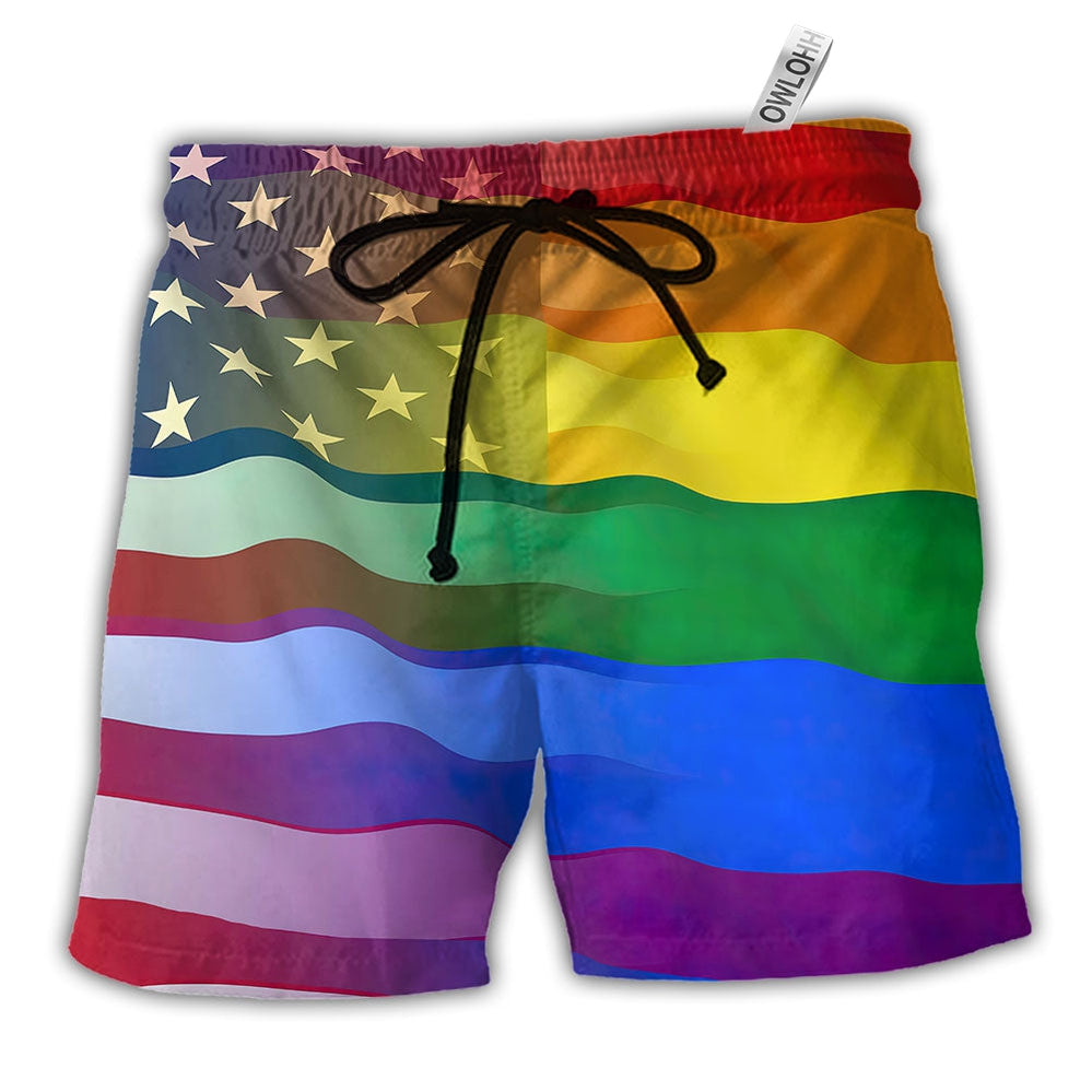 Beach Short / Adults / S LGBT Love America Peace Color Love Is Love - Beach Short - Owls Matrix LTD