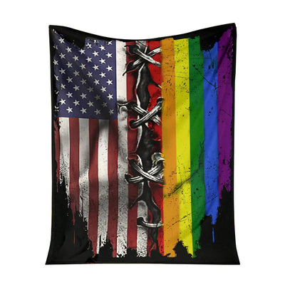 50" x 60" LGBT Rainbow American Independence Day LGBT Support - Flannel Blanket - Owls Matrix LTD