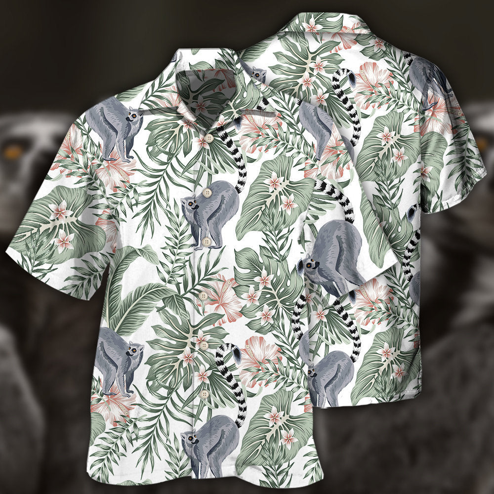 Lemur And Tropical Leaf - Hawaiian Shirt - Owls Matrix LTD
