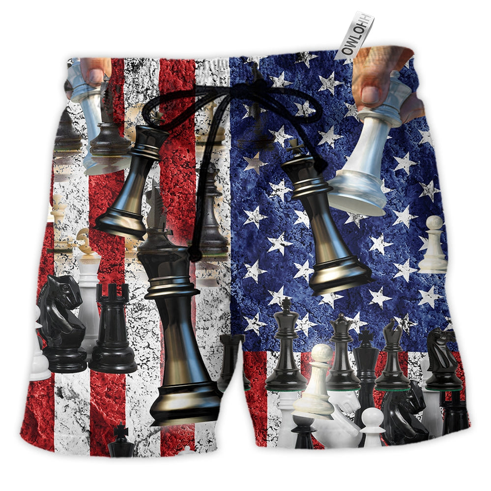 Beach Short / Adults / S Chess Independence Day Let's Celebrate With Chess - Beach Short - Owls Matrix LTD