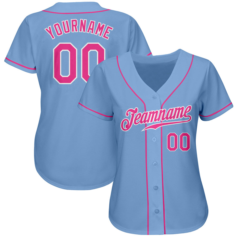 Custom Light Blue Pink-White Authentic Baseball Jersey - Owls Matrix LTD