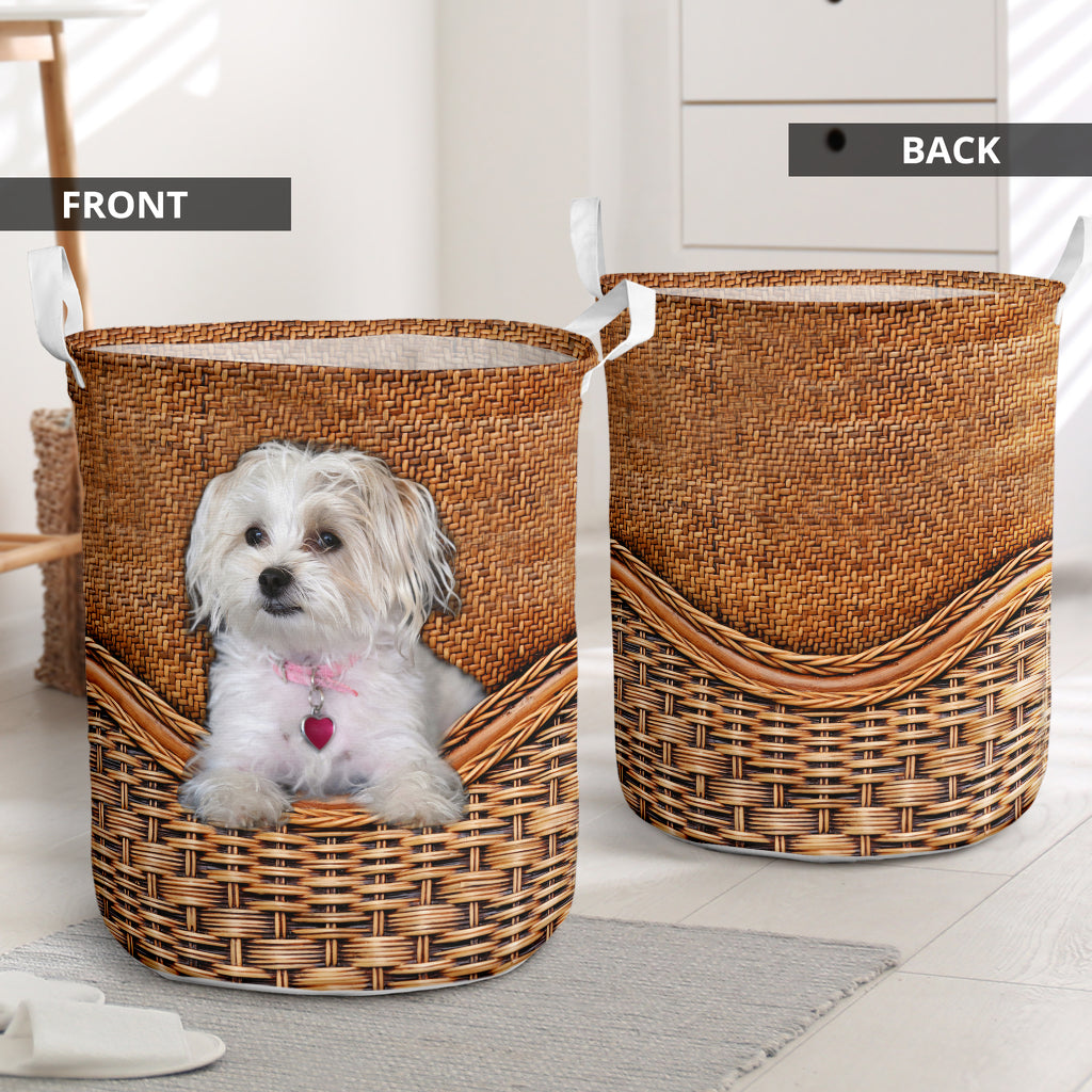 Maltese Terrier Dog Rattan Teaxture - Laundry Basket - Owls Matrix LTD