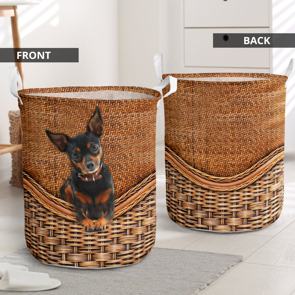 Miniature Pinscher Dog Rattan Texture - Laundry Basket - Owls Matrix LTD