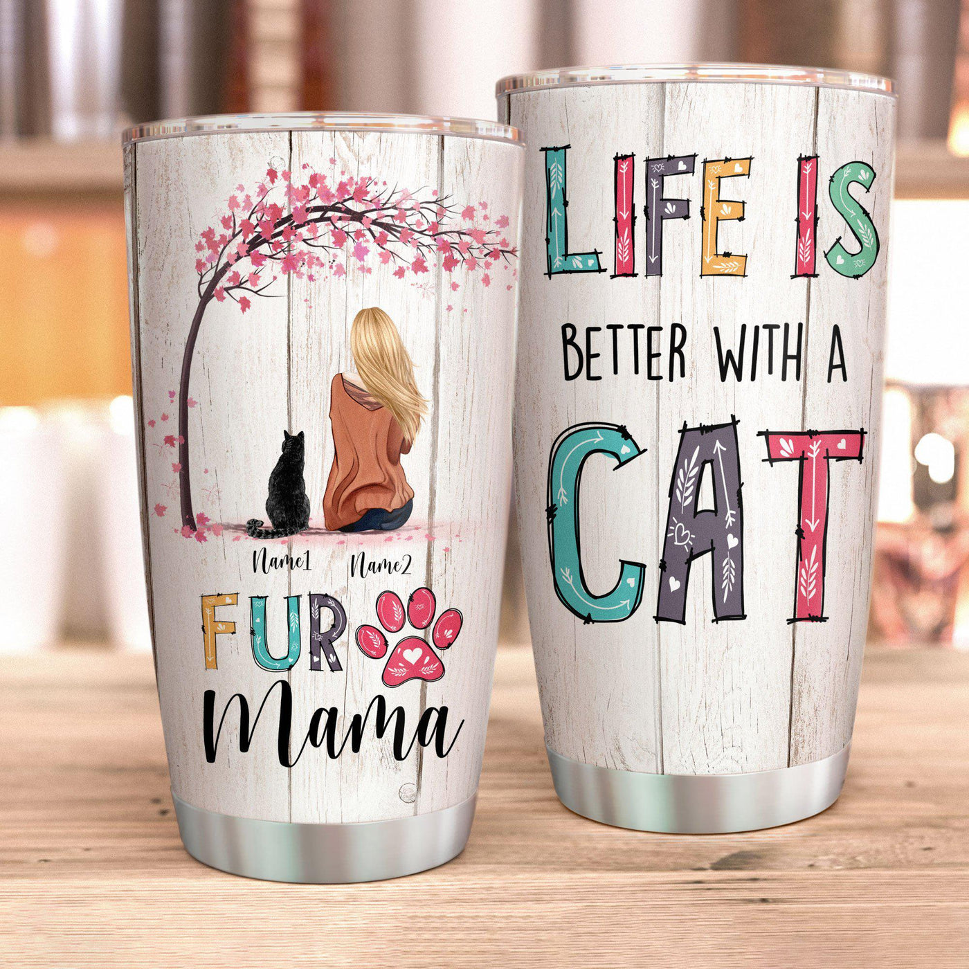 Cat Fur Mama Life Is Better With Cats Personalized - Tumbler - Owls Matrix LTD