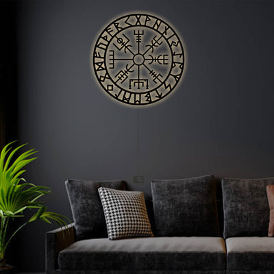 12"x12" Viking Vegvisir Hanging Viking - Led Light Metal - Owls Matrix LTD