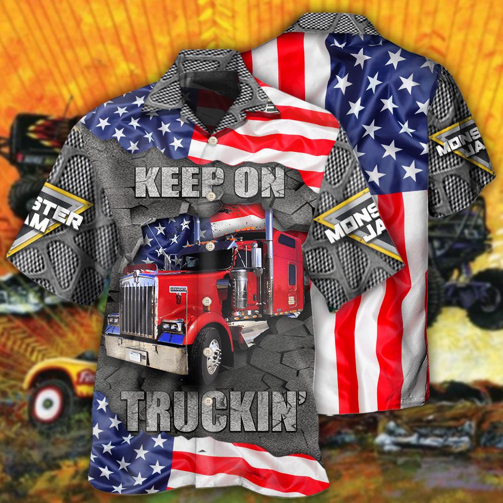 Truck Cool Monster Truck Keep On Truckin' America Style - Hawaiian Shirt - Owls Matrix LTD