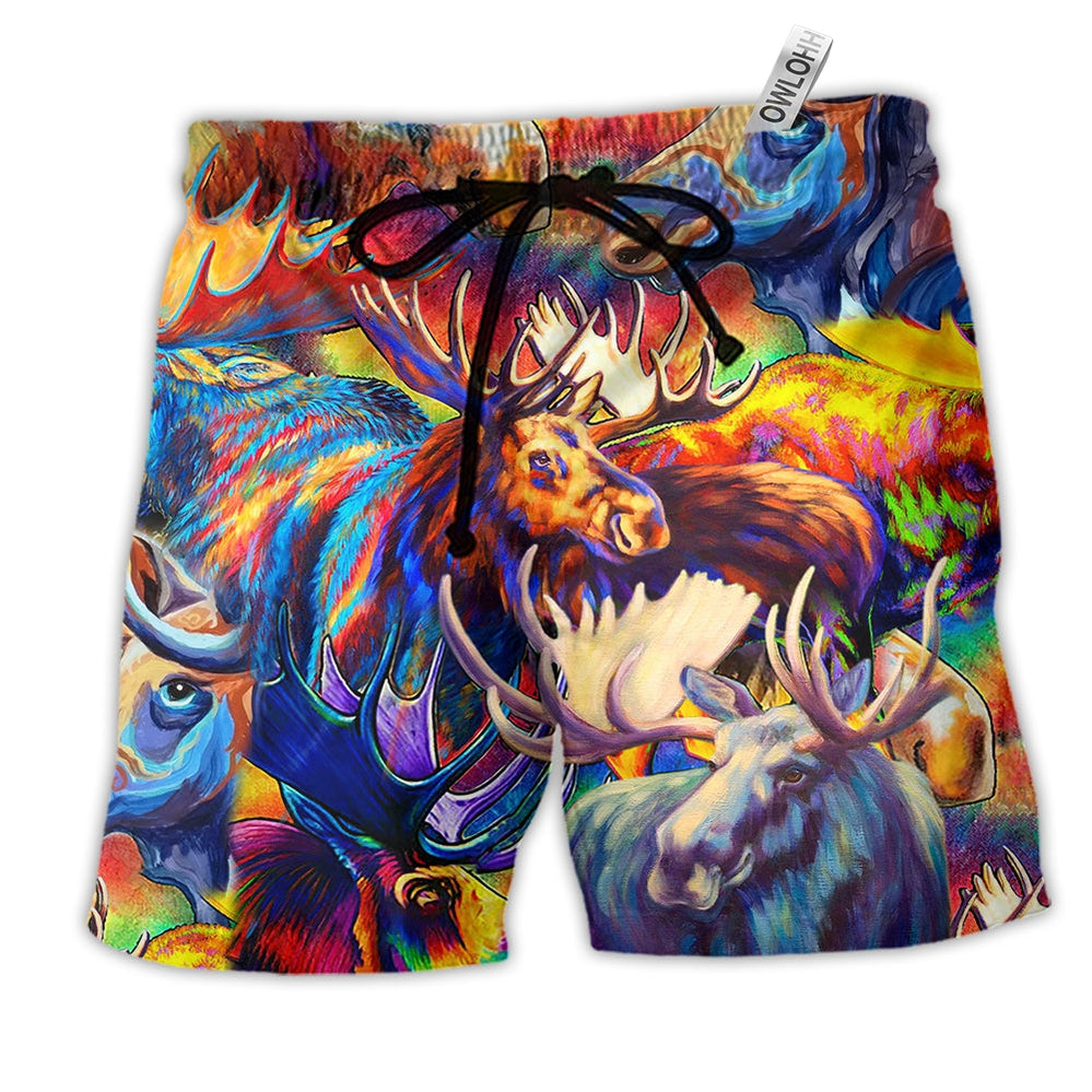 Beach Short / Adults / S Moose Beautiful Painting Color Style - Beach Short - Owls Matrix LTD