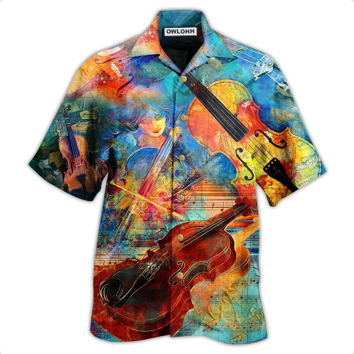 Hawaiian Shirt / Adults / S Violin Music Abstract - Hawaiian Shirt - Owls Matrix LTD