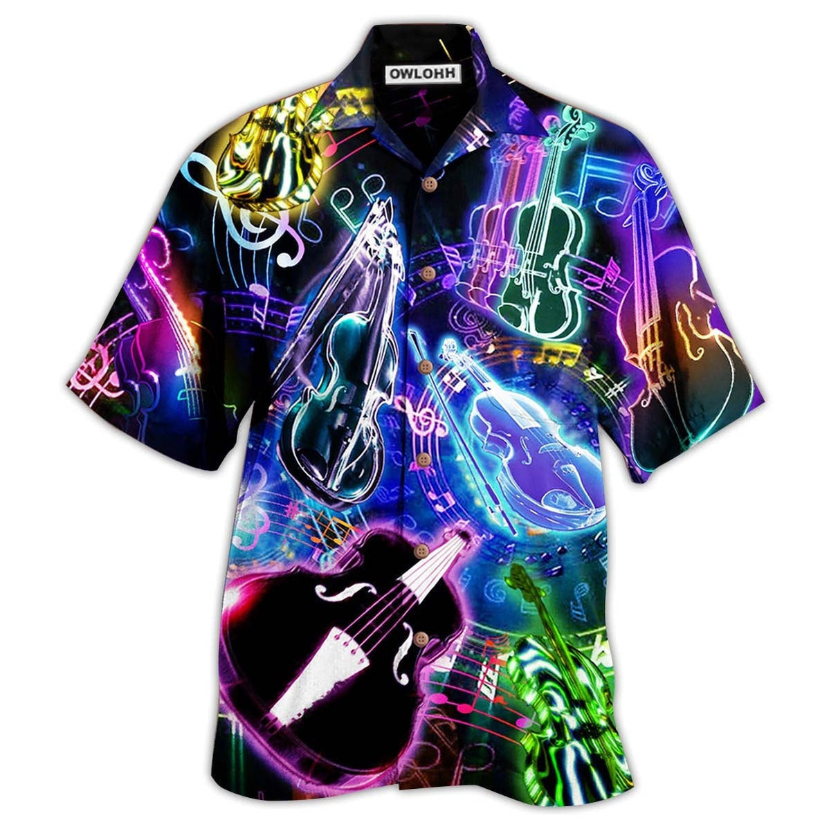 Hawaiian Shirt / Adults / S Violin Music Neon Style - Hawaiian Shirt - Owls Matrix LTD