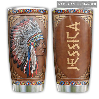 20OZ Native American Leather Style Personalized - Tumbler - Owls Matrix LTD