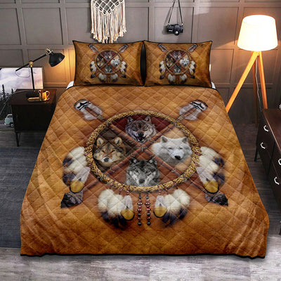 Native American Peace Love Wolf Amazing Style - Quilt Set - Owls Matrix LTD