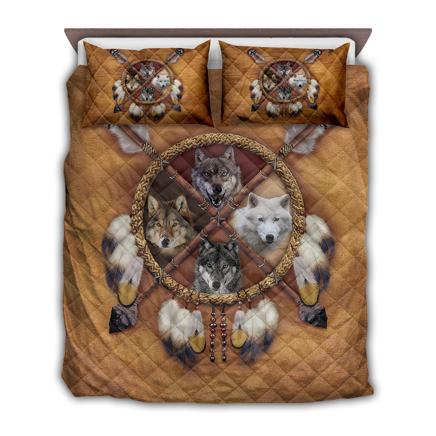 TWIN ( 50 x 60 INCH ) Native American Peace Love Wolf Amazing Style - Quilt Set - Owls Matrix LTD