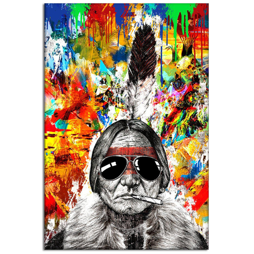 12x18 Inch Native American Woman Hippie Color - Vertical Poster - Owls Matrix LTD