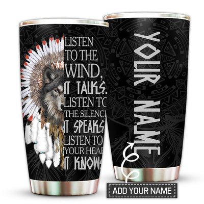 20OZ Native Americans and Black Wolf Still Strong Personalized - Tumbler - Owls Matrix LTD