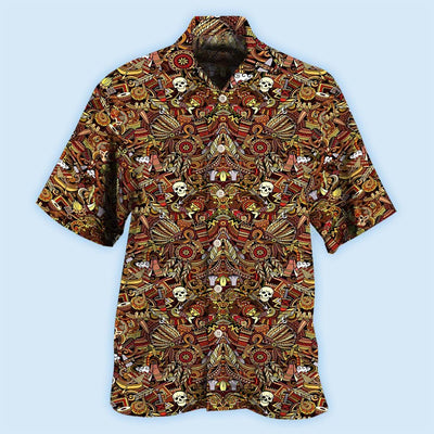 Native Skull Pattern Cool - Hawaiian Shirt - Owls Matrix LTD