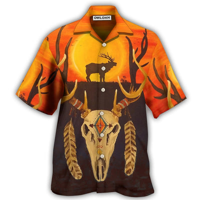 Hawaiian Shirt / Adults / S Native Skull Style Love Peace Orange - Hawaiian Shirt - Owls Matrix LTD