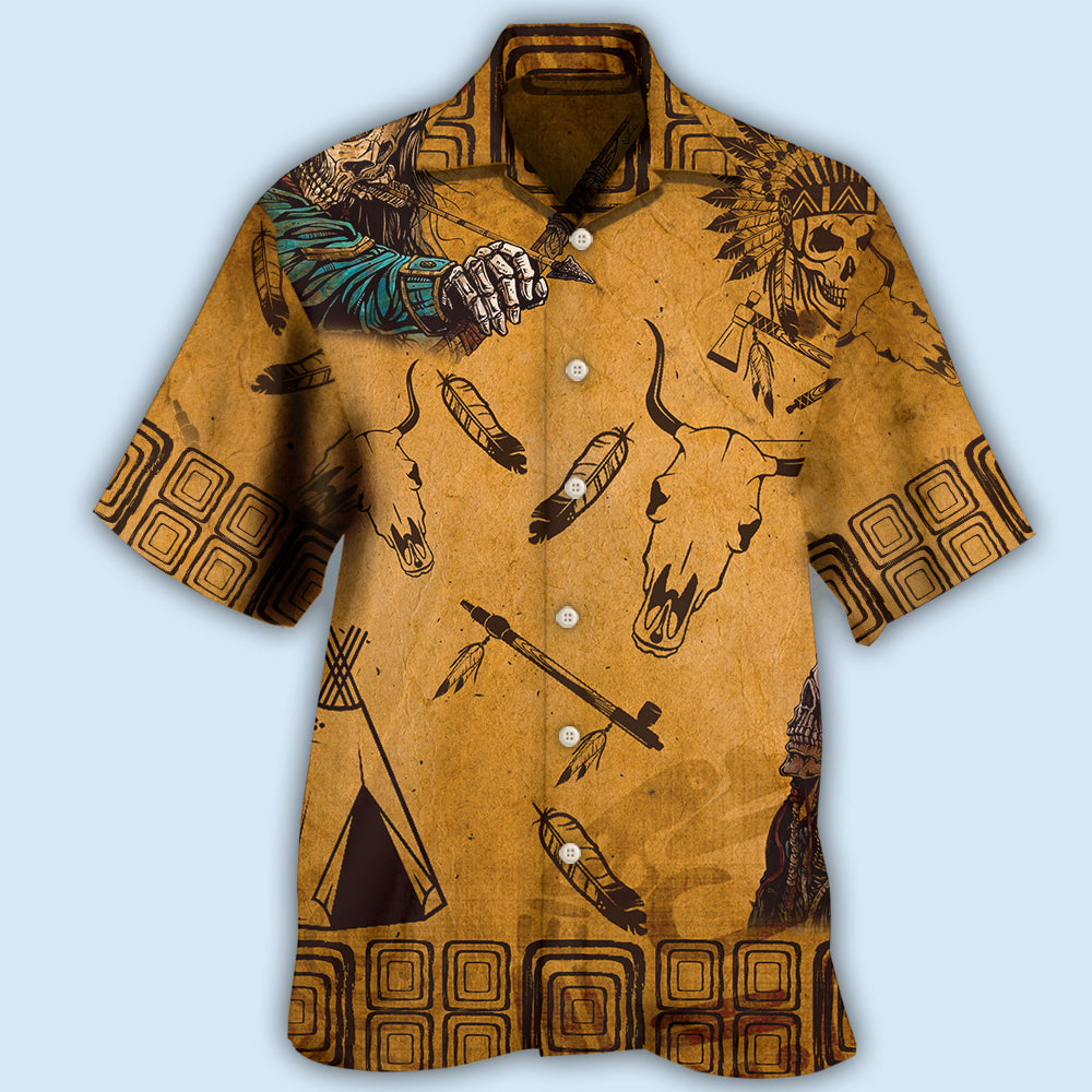 Native Skull War Vintage - Hawaiian Shirt - Owls Matrix LTD