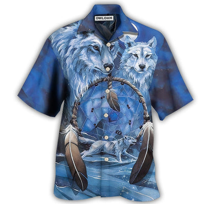 Hawaiian Shirt / Adults / S Native Style Love Peace Blue Wolf - Hawaiian Shirt - Owls Matrix LTD