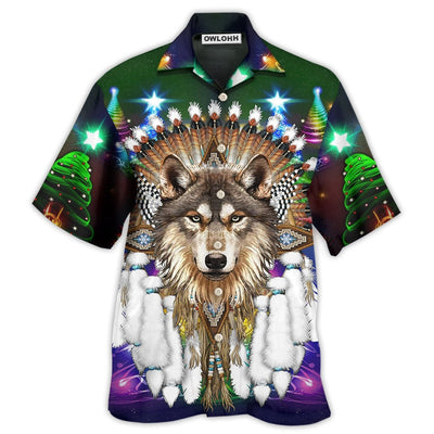 Hawaiian Shirt / Adults / S Native Wolf And Merry Christmas Cool - Hawaiian Shirt - Owls Matrix LTD