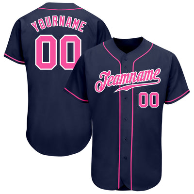 Custom Navy Pink-White Authentic Baseball Jersey - Owls Matrix LTD