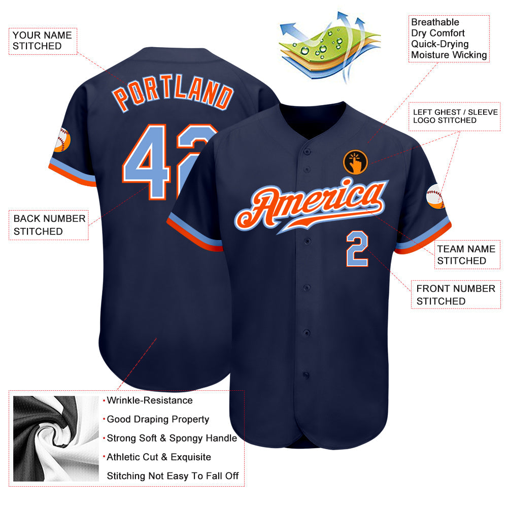 Custom Navy Powder Blue-Orange Authentic Baseball Jersey - Owls Matrix LTD