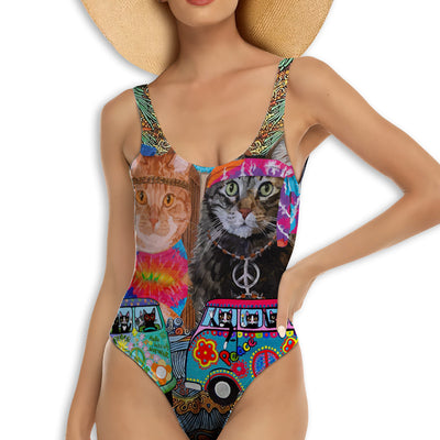 S Cat Love Life Hippie Style - One-piece Swimsuit - Owls Matrix LTD