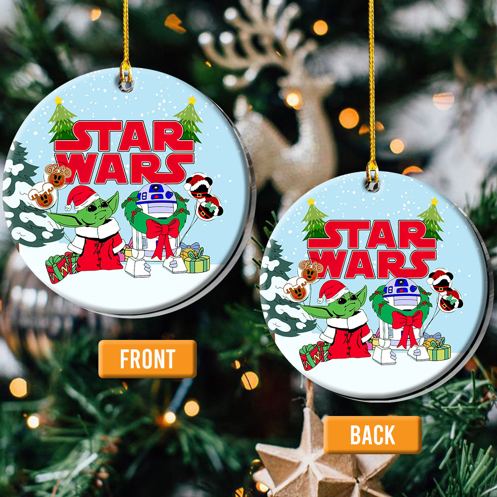 Christmas Star Wars Baby Yoda And R2-D2 Mickey Balloon - Circle Ornament