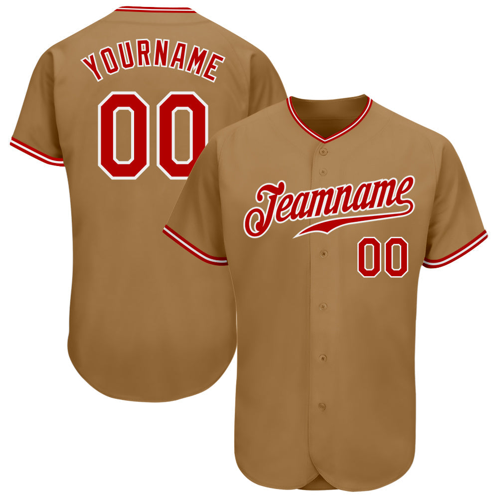Custom Old Gold Red-White Authentic Baseball Jersey - Owls Matrix LTD