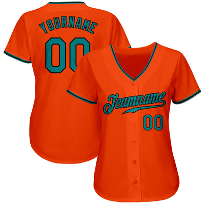 Custom Orange Aqua-Black Authentic Baseball Jersey