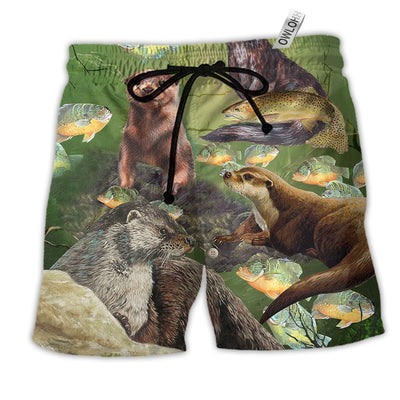 Beach Short / Adults / S Otter A Busy Fishing Day Of Otter Fish - Beach Short - Owls Matrix LTD