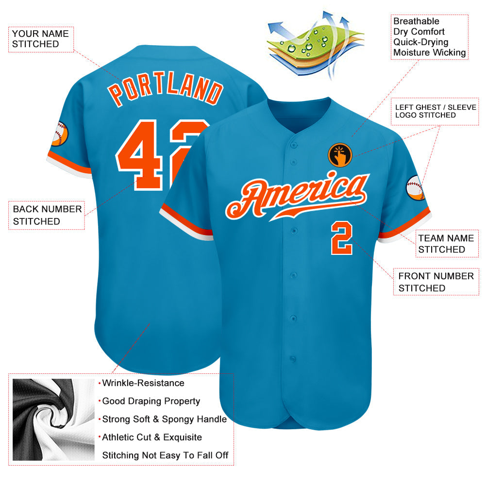 Custom Panther Blue Orange-White Authentic Baseball Jersey - Owls Matrix LTD